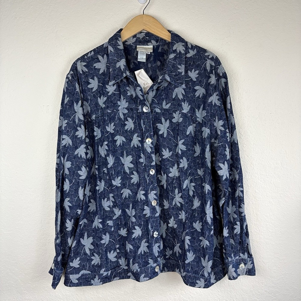 Coldwater Creek 3x Shacket Denim Blue Floral Jacket Western Country Cottage Blue